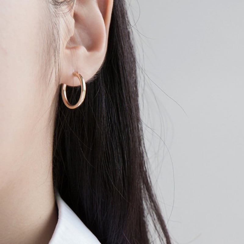 LUNNE 14k GF Simple One-Touch Ring Earrings (Gold Filled) 4size #GFE02