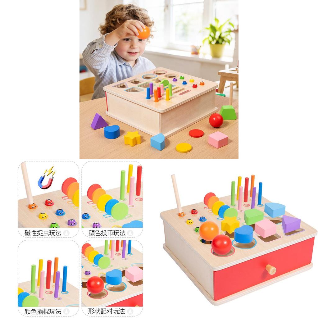 Montessori Sorting Box Wooden Educational Toy For Toddler Learning Colors Shapes