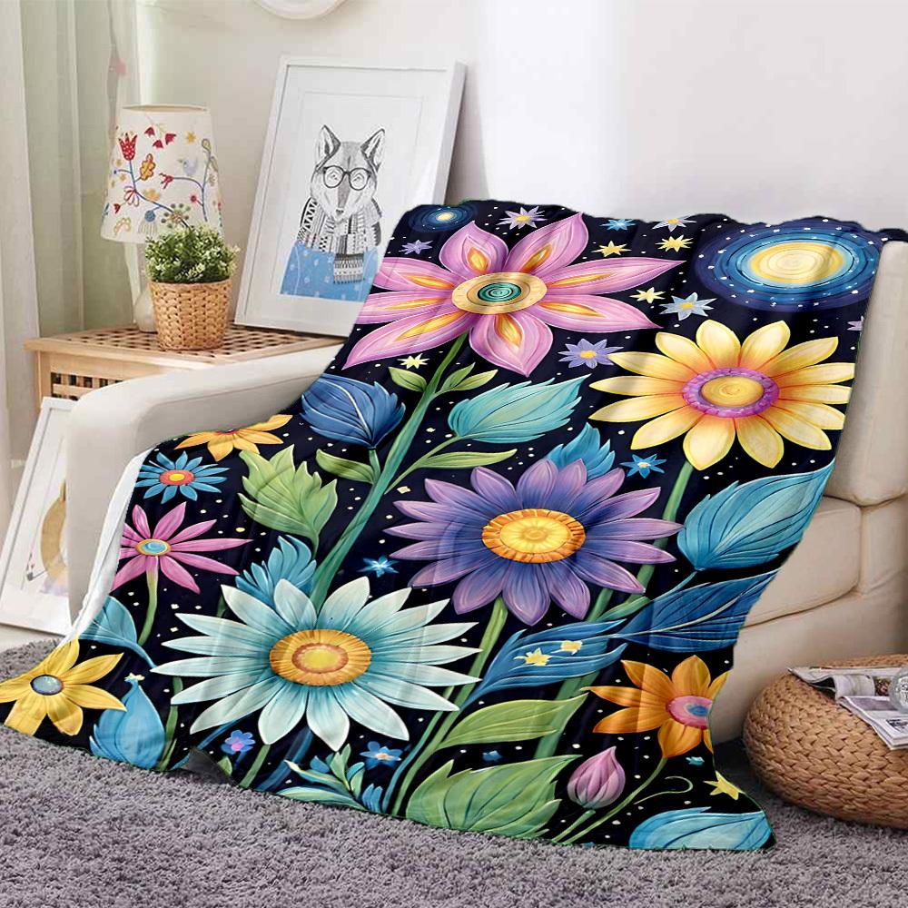 1pc Floral Fantasy Lightweight Flannel Blanket, Comfortable and Warm Blanket, for Office and Camping Sofa Bed, Livingroom048