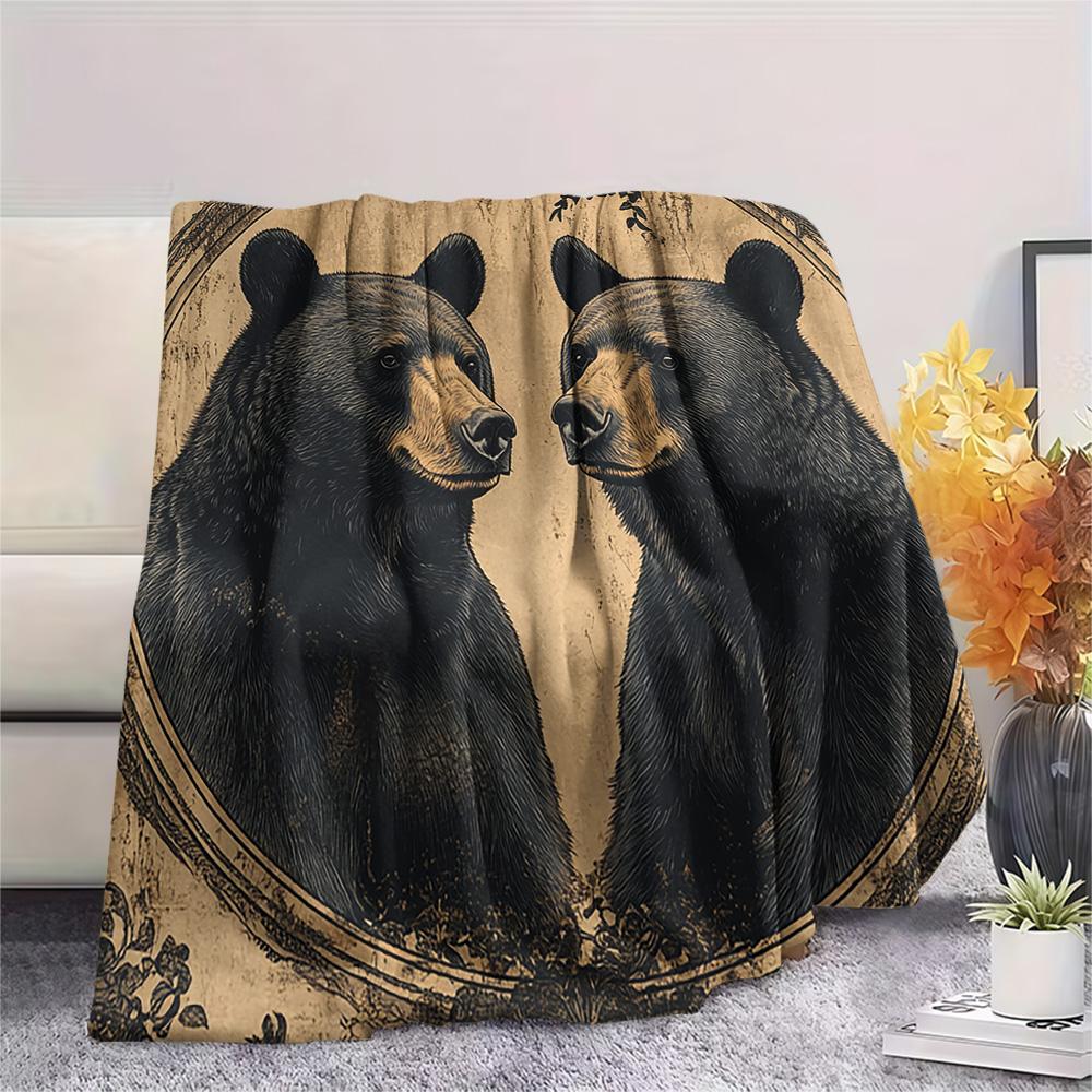 Black Bear Print Flannel Blanket, High Quality Comfortable for All Seasons, Home Decor, Warmth and Comfort, Perfect for Christmas Gifts