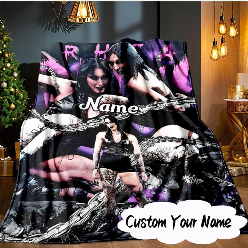 Custom Name Rhea Ripley Wrestling Blanket  Ideal Bedding Blanket Perfect for Travel, Camping, Living Rooms, Offices, Sofas, Fan Christmas Gift