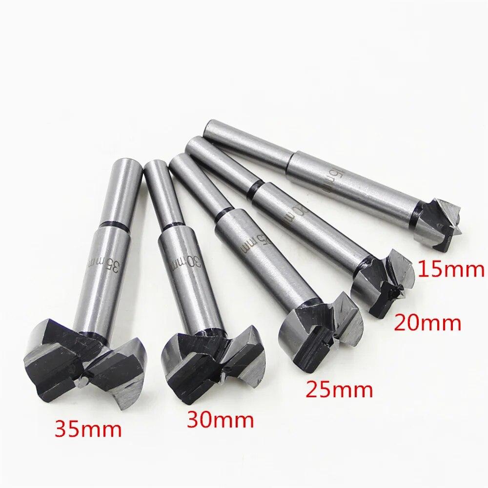 5pc Woodworking Flat Wing Drilling and Reaming Hinge Drill Bit 15-35mm Drilling Bit Hole Opener Cutting Tool Set