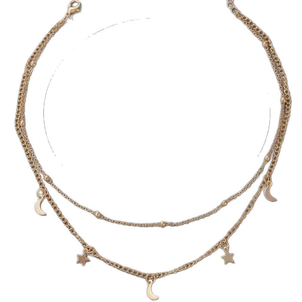 Simple Double Layer Moon Star Pendant Clavicle Necklace For Women