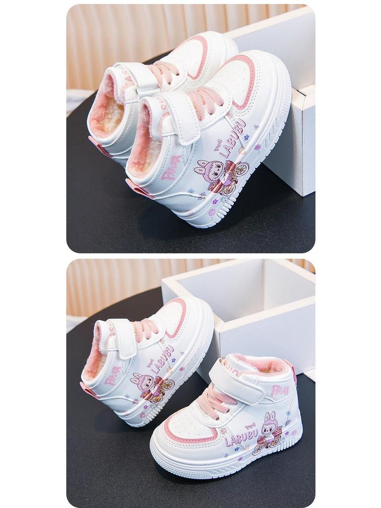 2025 Autumn/Winter Kids' Cartoon Mid-Top Leather Walker Shoes - Unisex, Trendy White