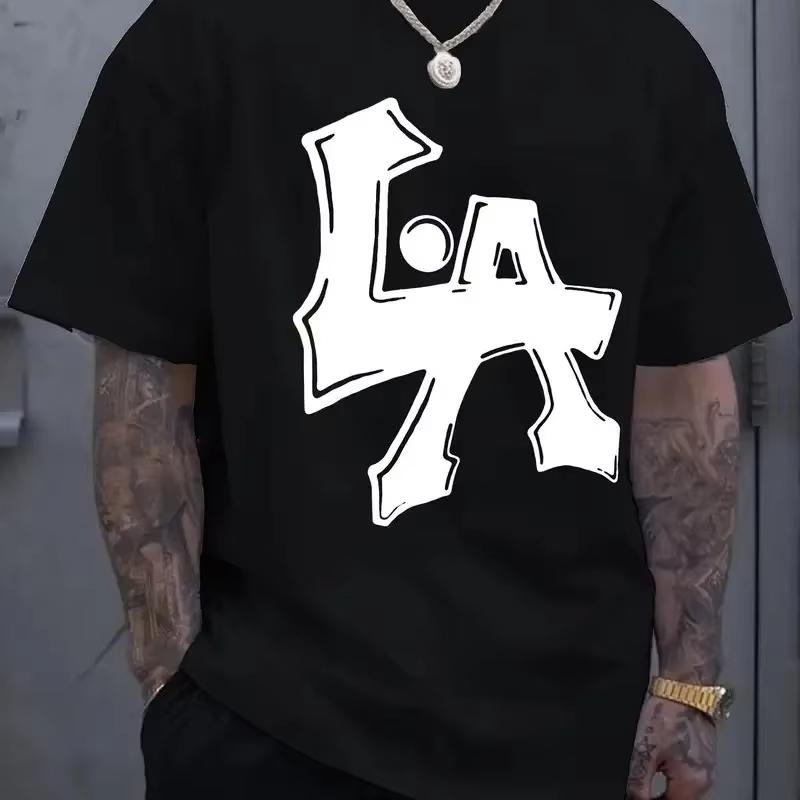 Męski letni wysokiej jakości bawełniany T-shirt z krótkim rękawem z nadrukiem Los Angeles Oddychający Wygodny Luksusowa marka Oversize T-shirt