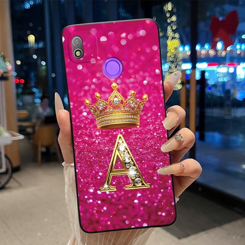 

Phone Cover For Tecno Pop 4 BC2c BC1s Case Fashion A to Z Custom Name Letter Crown Black Silicone Soft Shockproof Casing Tecno Pop 4