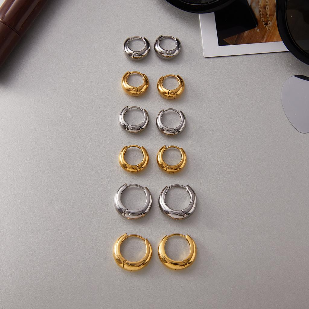 Uworld Simple Classic Gold Color Plated Stainless Steel Chubby Earrings 12mm 14mm 18mm Women's Jewelry