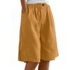 Pantaloni da donna a tinta unita con tasche, bottoni alla moda, pinocchietti, cotone e lino, pantaloncini larghi con elastico in vita