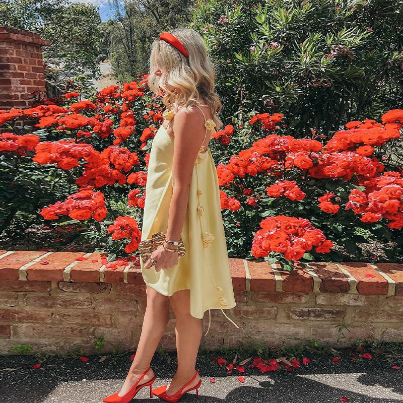 3D Květinové Stuhové Halterové Šaty Květinová Ramínka Barevná Ding Volné Dovolená Pláž Hedvábný Satén Ramínková Krátká Spodnička Šaty