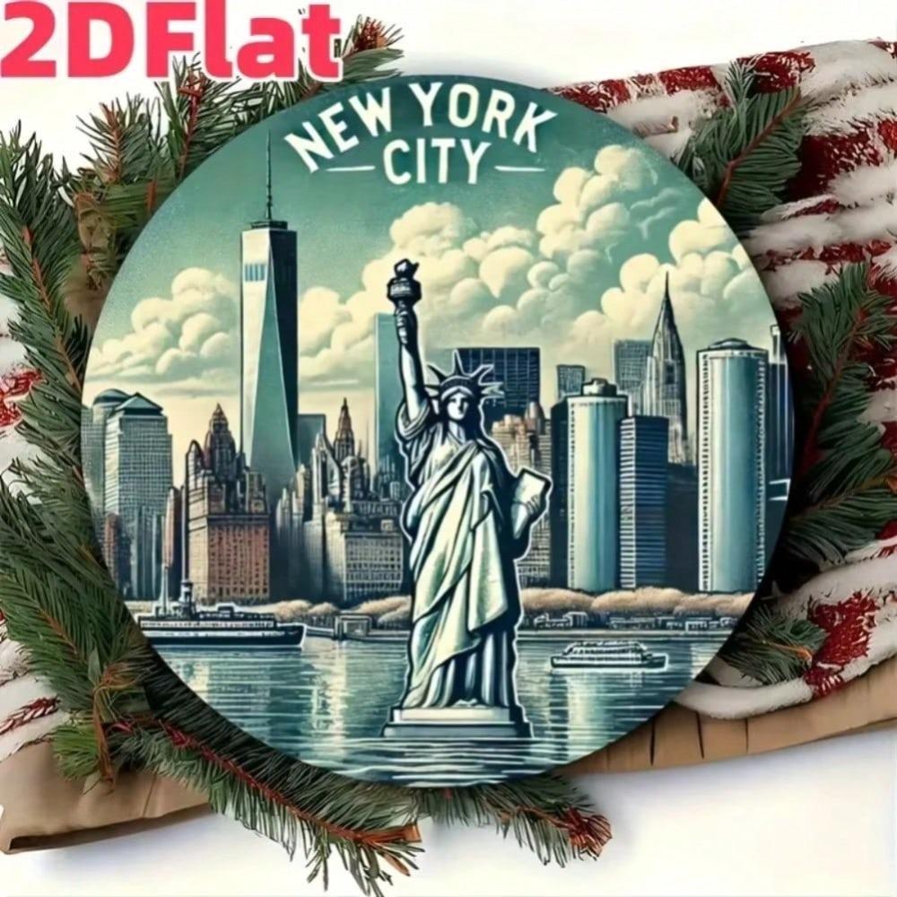 New York City Skyline Round Aluminum Tin Sign Wall Art Vintage Metal Decor