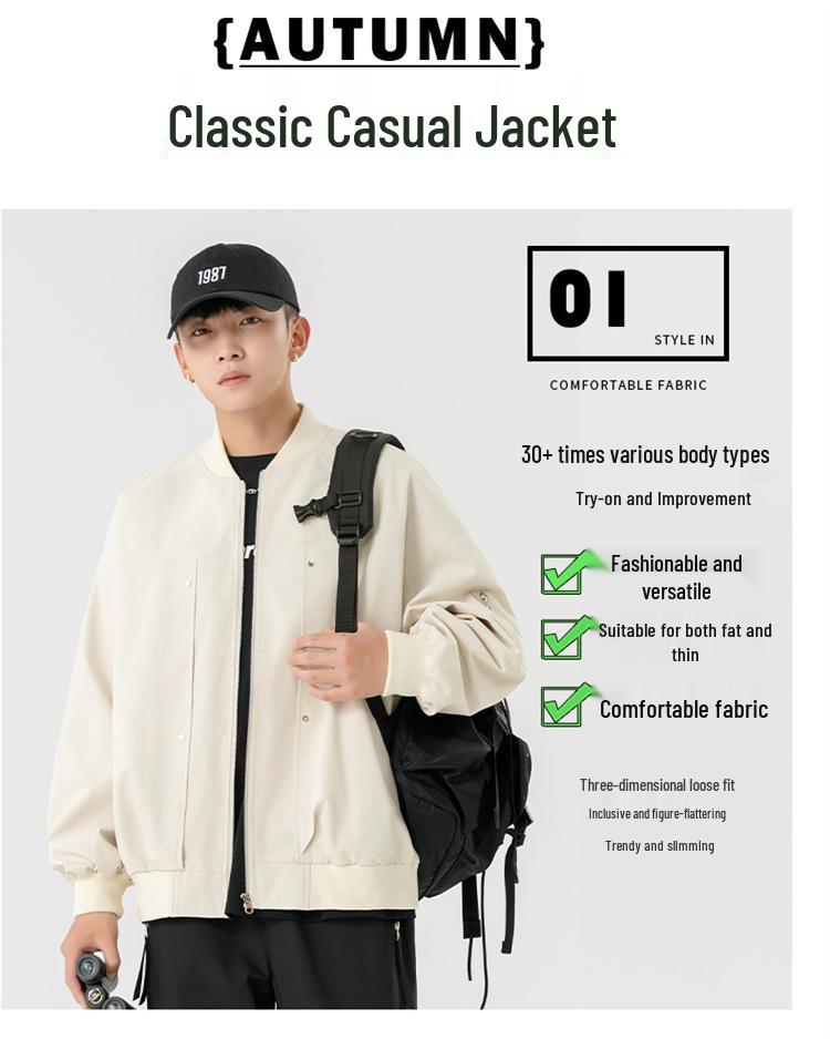 Męska modna kurtka w jednolitym kolorze ze stójką: Funkcjonalna odzież wierzchnia na wiosnę/jesień z sieciówek