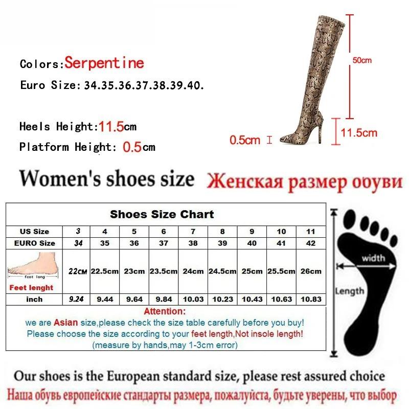 Fashion Women Shoe High-quality Leopard Grain Serpentine Long Boots Women High Heels Pointed Toe Sexy Boot Thigh High Over-the-Knee Boot