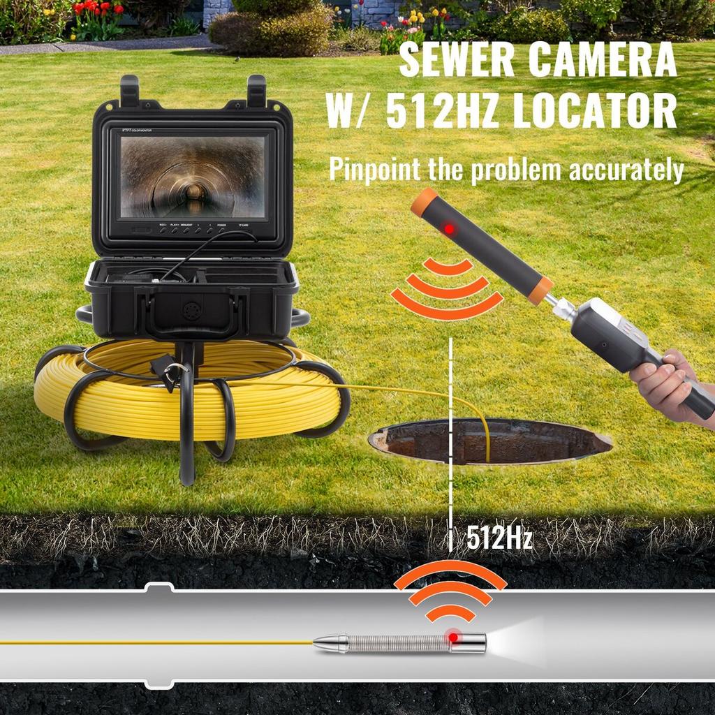 Kanalinspektionskamera Rohrinspektionskamera mit 512Hz Sonde 9 Zoll 720p Bildschirm 300 Fuß
