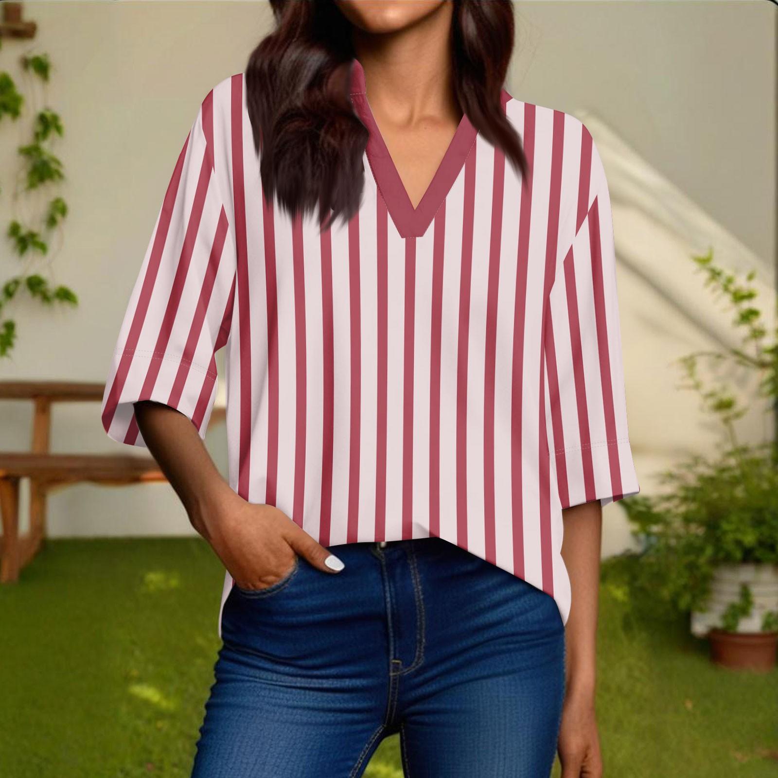 

Женская модная повседневная рубашка с V-образным вырезом и рукавами 3/4, пуловер M красный