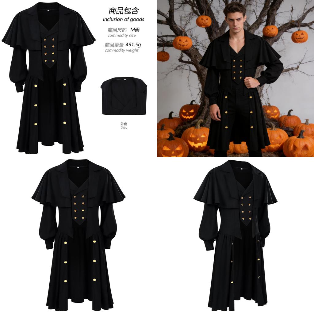 Gothic Gentleman Vintage Coat With Polyester Fabric For Cosplay And Stage Performances