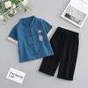 Completo Estivo da Ragazzo a Maniche Corte Stile Cinese per Bambini Hanbok Bello Completo Tang Cotone Lino Sezione Sottile di Abbigliamento Antico