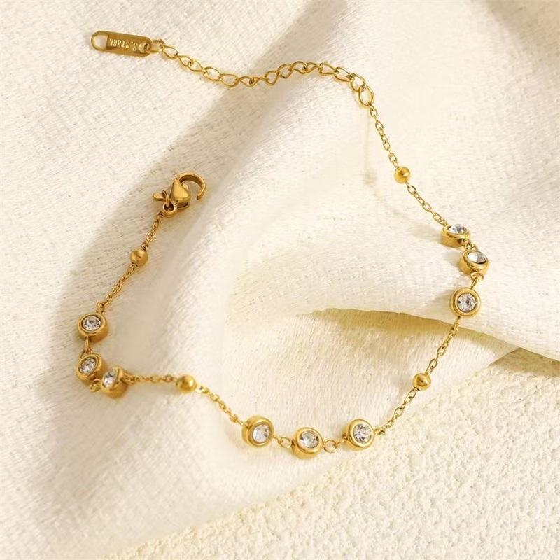 Stainless Steel Round Sparkling Zirconia Bracelet for Women Fashion Fine Wrist Chain Waterproof Jewelry Lady Gift