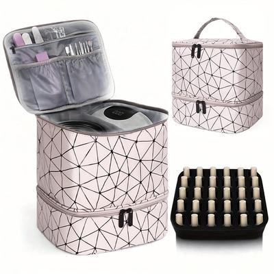 Sınır Ötesi Çift Katmanlı Taşınabilir PU Makyaj Çantası: Büyük Kapasiteli Oje Saklama & Nail Art El Çantası