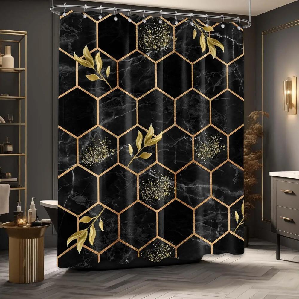 Black And Gold Printed Shower Curtain Mustard Modern Geometric Abstract For Bathroom Decor