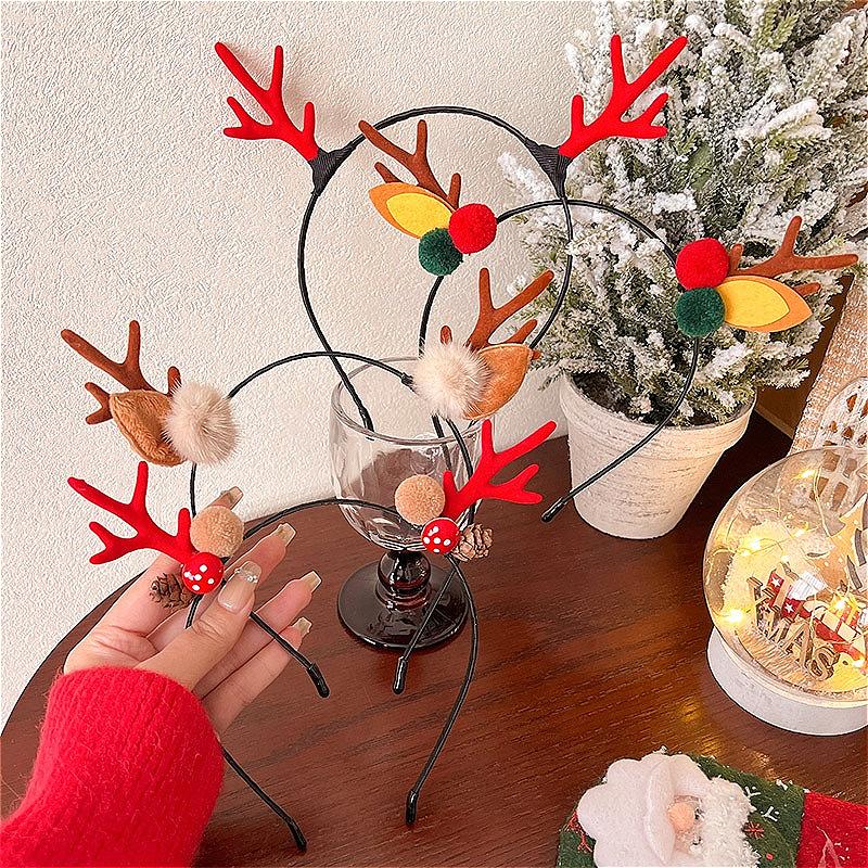 Christmas Deer Antler Headband Red Forest Style, Festive Reindeer Hair Band for Women Girls Children Holiday