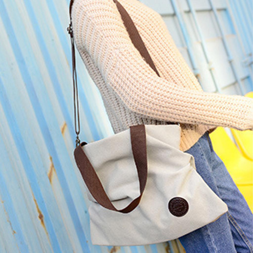 Canvas Bag Large Capacity Reusable Prevent Deformation Cloth Shopping Bag Creamy White