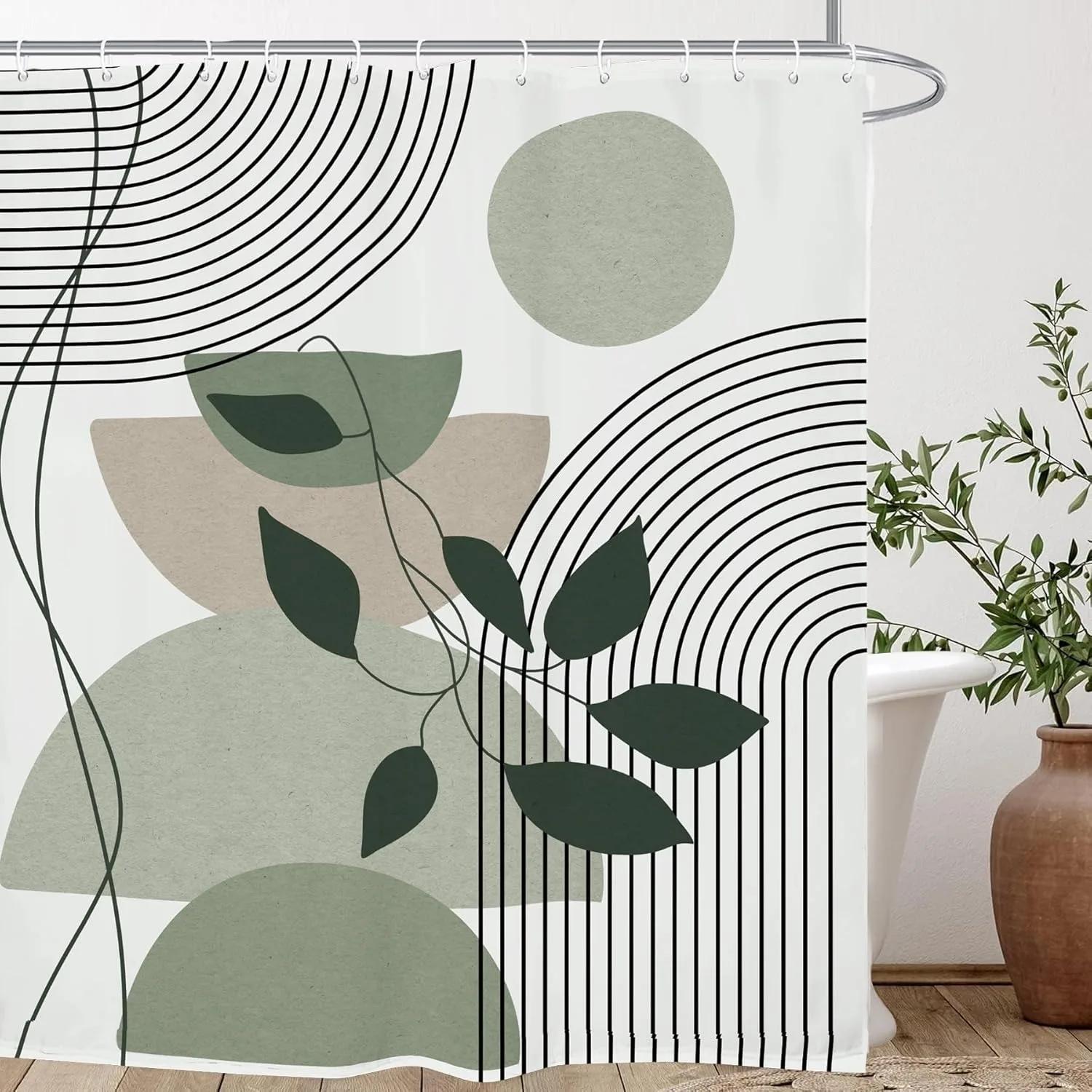 Minimalist Abstract Shower Curtain Modern Geometric Minimalist Neutral Contemporary Bathroom Accessories Decor Shower Curtains 90x180cm