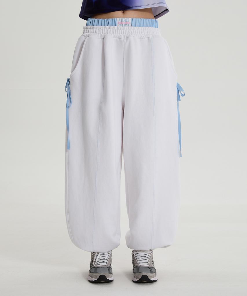 WAIKEI Double Banding Ribbon Sweatpants Cream