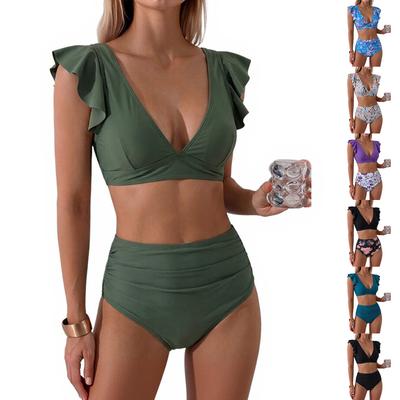 Women's Split High Waist Ruffled Bikini Swimsuit Sport Swimsuit Two-Piece Set