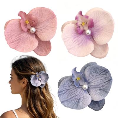 Pince à Cheveux Fille Ornement Perle Imitation Style Chinois Forme Phalaenopsis Pince à Cheveux Prise Stable Pas de Dommage Pince à Cheveux Latérale