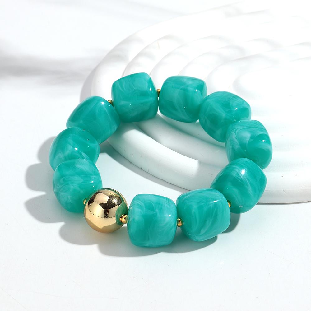 Fashion Acrylic Big Irregular Square Beaded Bracelet for Women New Trendy Imitation Stone Strechy Bracelet Hand Jewelry Gifts