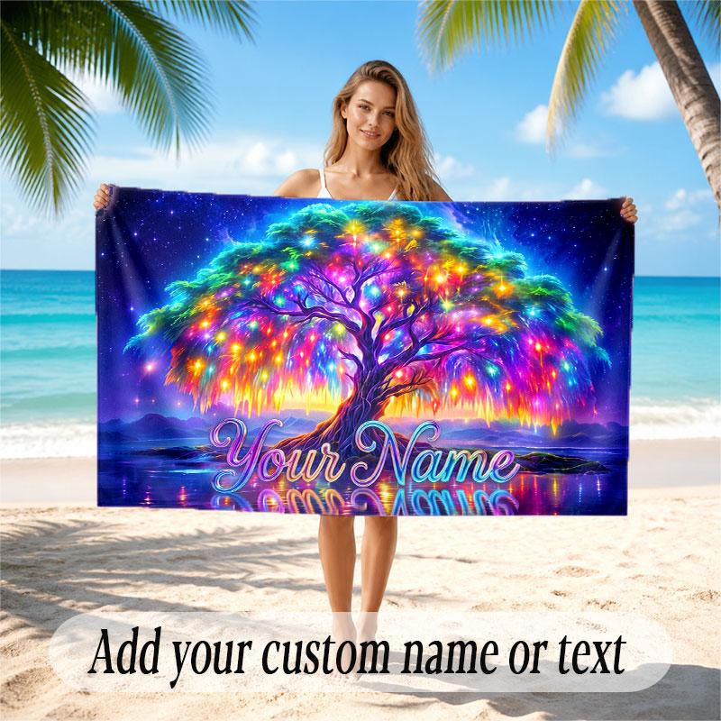 Tree of Life Theme Beach Towel Personalized Custom Name & Text Soft Quick Dry Beach Towel for Swimming Travel