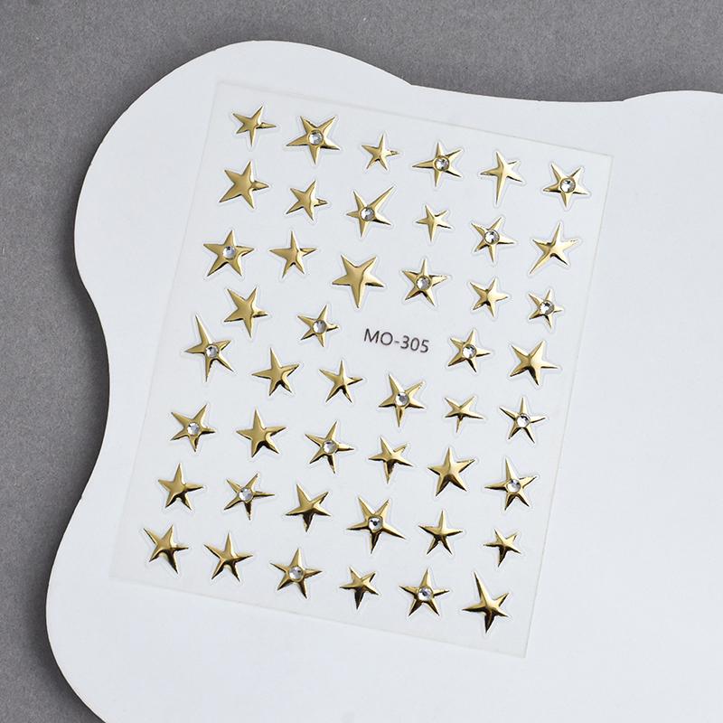 3D Irregular Pentagram With Rhinestone Nail Stickers Y2K Satr Nail Art Decals Starlight Charm Foils Decoration Self Adhesive