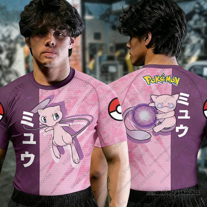 Summer Men's Fitness Tshirts Cartoon Pokémon Gengar Muscle T-shirts Jiu Jitsu Rash Guard Breathable Tees Man Fitness Clothing