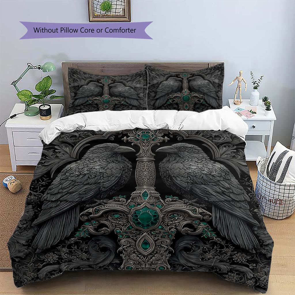 Bird and Sword Pattern Bedding Quilt Set Home Decoration Gift (1 * duvet cover + 2 * pillowcase without core)