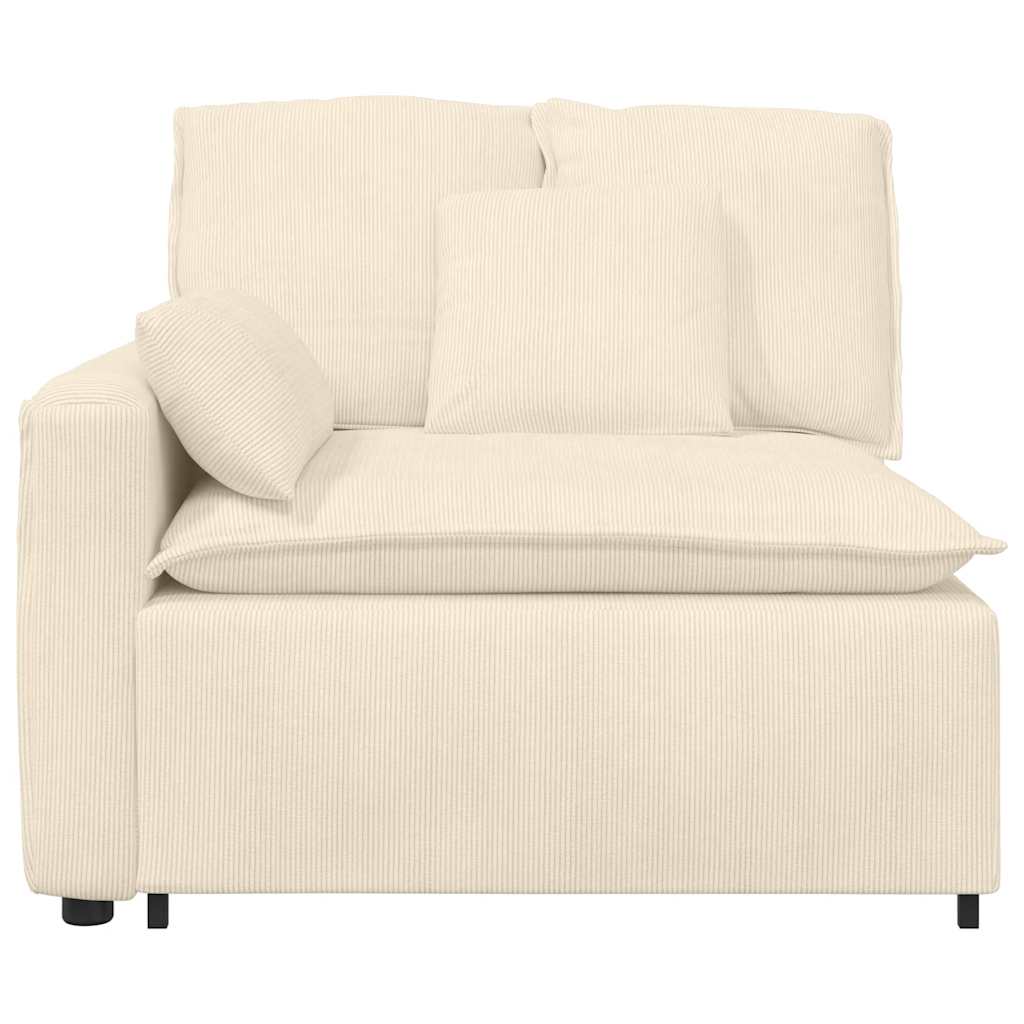Modular Sofa End Module with Armrest and Cushions Cream 100 Cm