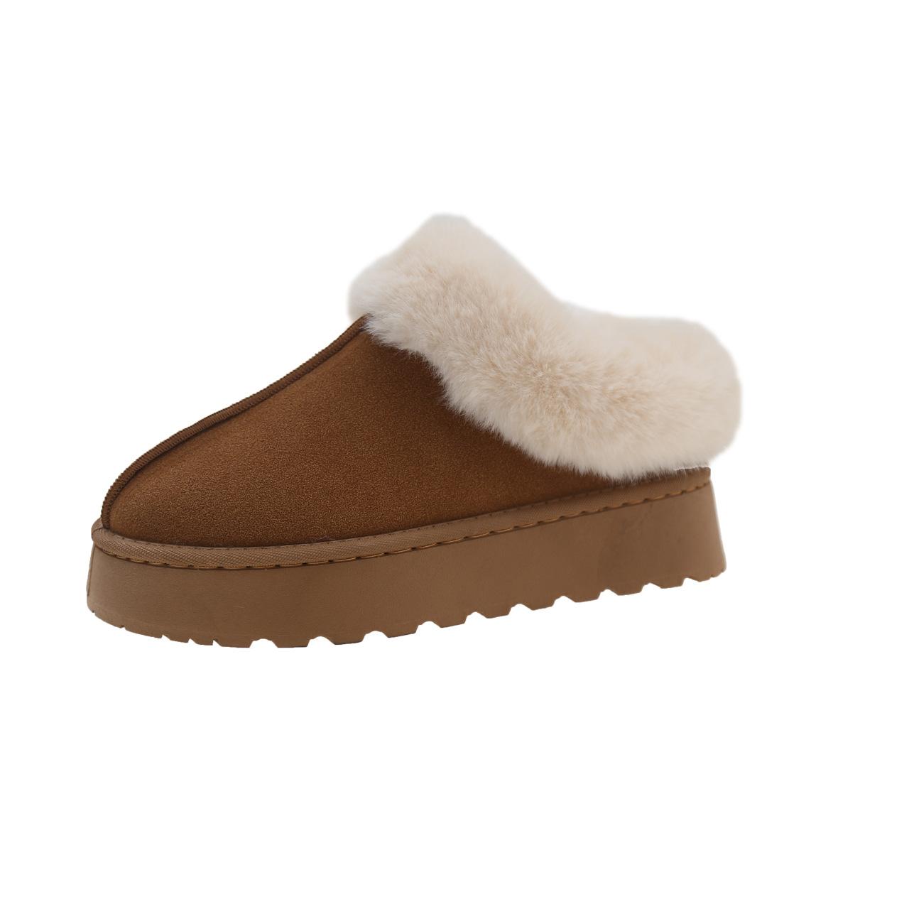 

2024 Новые зимние сапоги зимние женские тапочки верхняя одежда теплые плюшевые хлопковые туфли ретро коричневые женские зимние сапоги на платформе мюли 36 малиновый