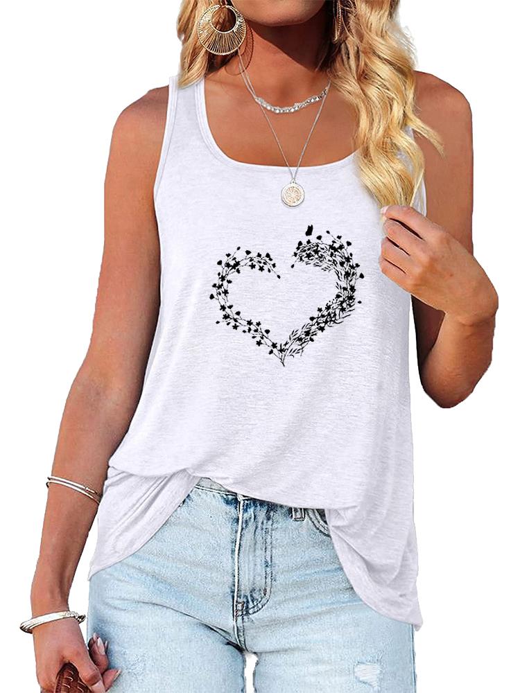 Women Fashion Floral Printed Tank Top Summer Casual O Neck Sleeveless Shirt