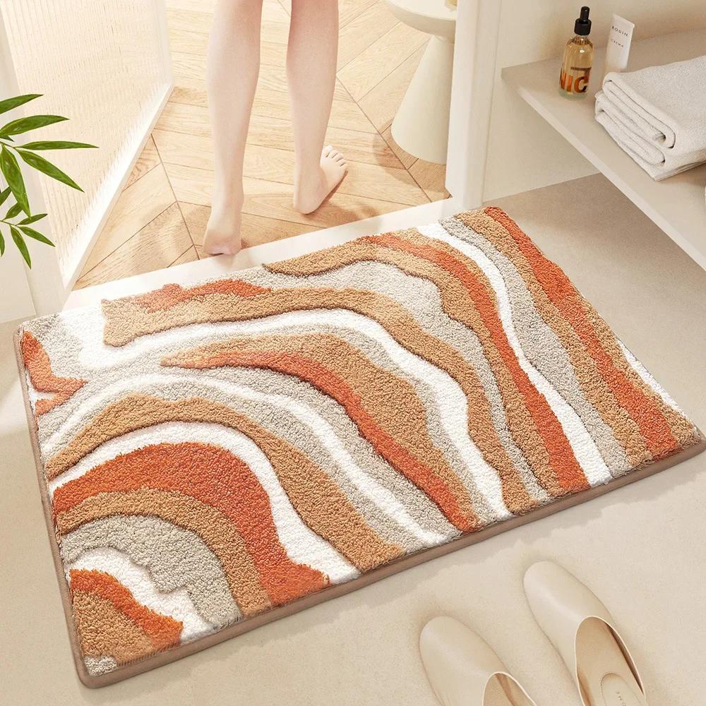 Nordic Fluffy Bath Mat - Super Soft & Thickened, High Absorbency Quick Dry, Flocked Microfiber, Bathroom Rug for Home Decor