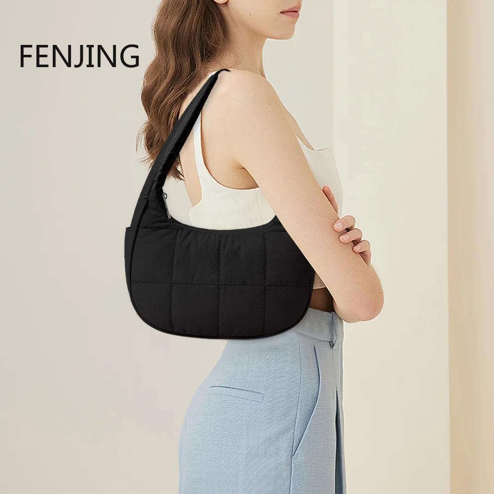 Borsa da Sotto Braccio per Donna Borse a Spalla Trapuntate Cinturino Regolabile in Nylon Borsa a Mano con Cerniera Borsa Hobo per Lavoro Viaggio Borsetta a Mezza Luna