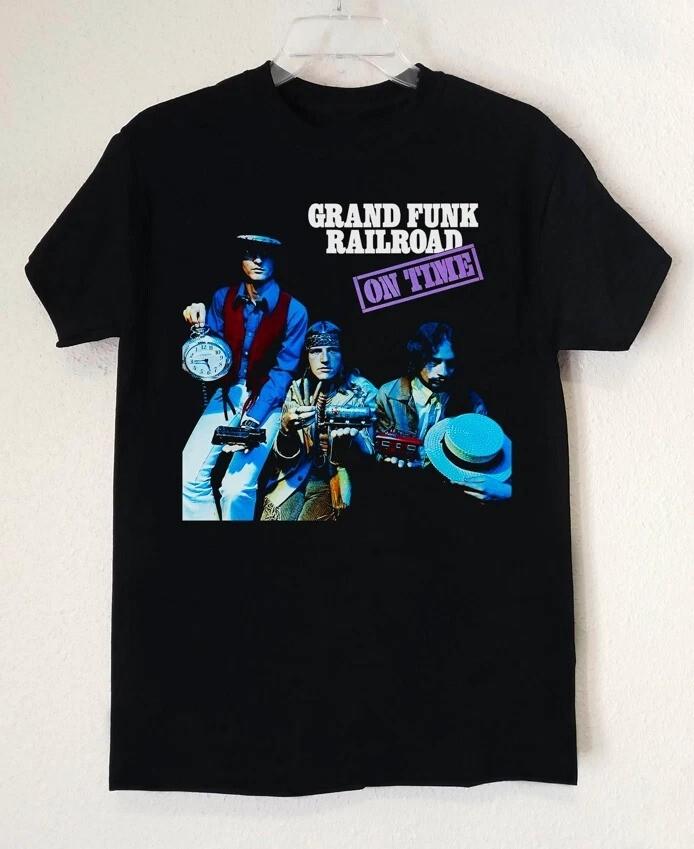 Vtg Grand Funk Railroad On Time Cotton Black Unisex Shirt Unisex T-Shirt L