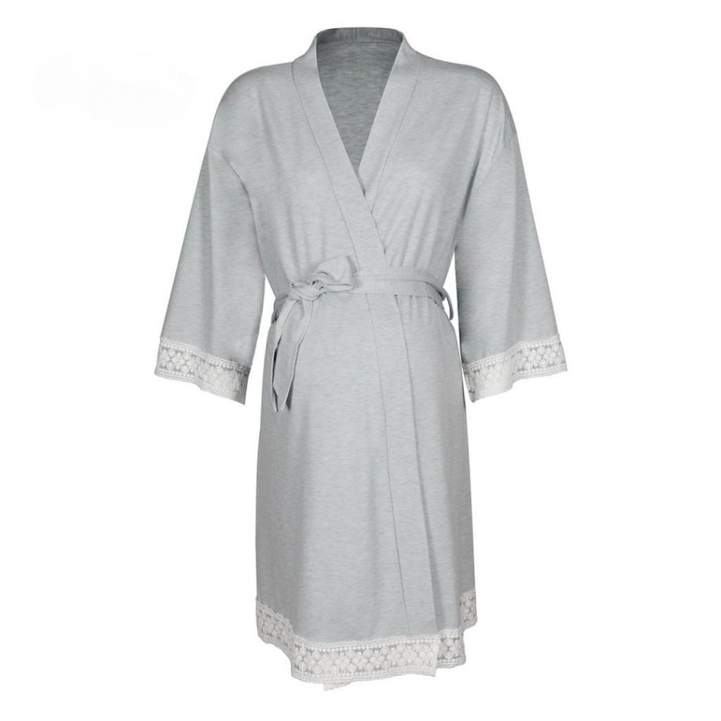 Women's Bathrobe Gown Maternity Nursing Nightdress Robe Kimono Pyjamas Cardigan Sleep Dress