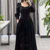 Vintage French Design Maxi Midi Dresses for Women Clothing Party Elegant Square Neck Black Long Dress Korean Fashion Autumn 2025