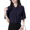 Shirt Blouse for Short Body Office Going Summer [Yino] Women, Sleeve, Bowtie, Drape, Ribbon, Covering, Slimming, Stylish, Neat, Feminine, Adult, Cute,