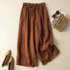 Purple Cotton Linen Casual Elastic High Waist Loose Women's Pants Korean Fashion Wide Leg Ankle-Length Pants for Women
