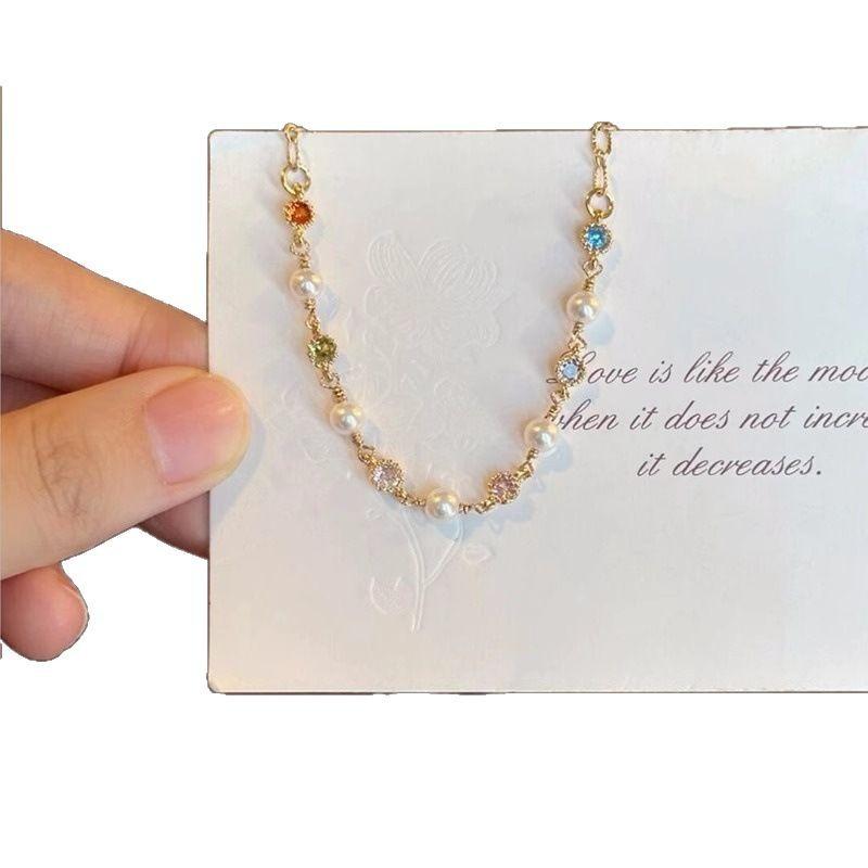 Sweet Colourful Zirconia Pearls Chain Bracelet for Women Girl Summer Fashion New Jewelry Gift Party Pulseras Mujer