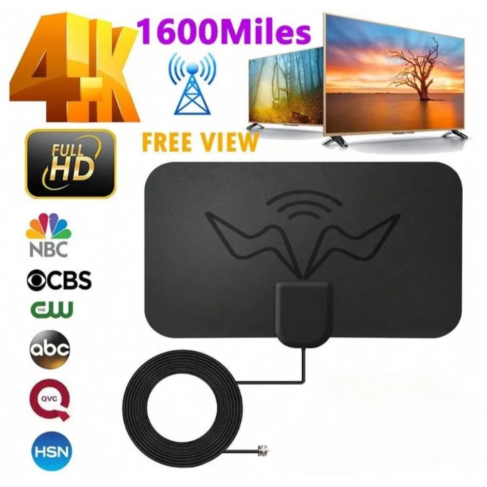 Antenă TV Digitală DTV Box HD cu Câștig Ridicat 4K, Mufă UE, Amplificator, Antenă Activă de Interior, Design Plat HD cu Amplificator de Semnal