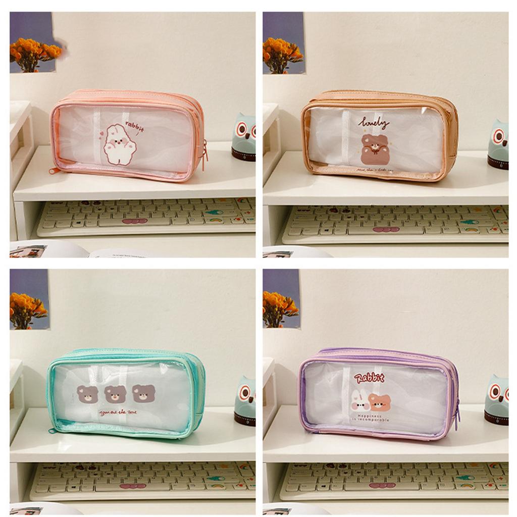 Transparent Pencil Case Cute Cartoon Pattern Large Capacity Waterproof PVC Pen Case Pencil Storage B