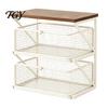 Compact Coffee Organizer Station with Drawer, Tiered Bar Organizer, Wooden Top Shelf, Desktop Storage Shelf Wire Mesh Drawers for Tea Bags, Capsules,