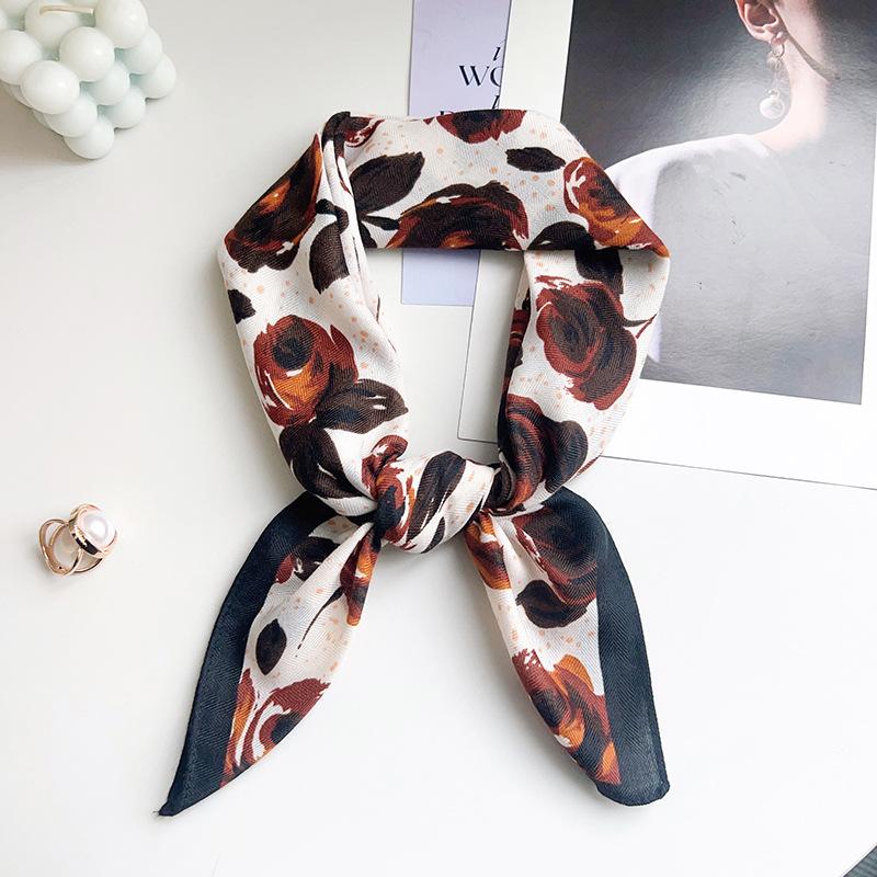Literary retro velvet feel square scarf silk scarf female Korean version elegant rose neck scarf fashion matching high sense 65*65