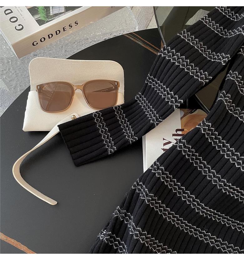 Spring Elegant Striped Knit Dress - Black